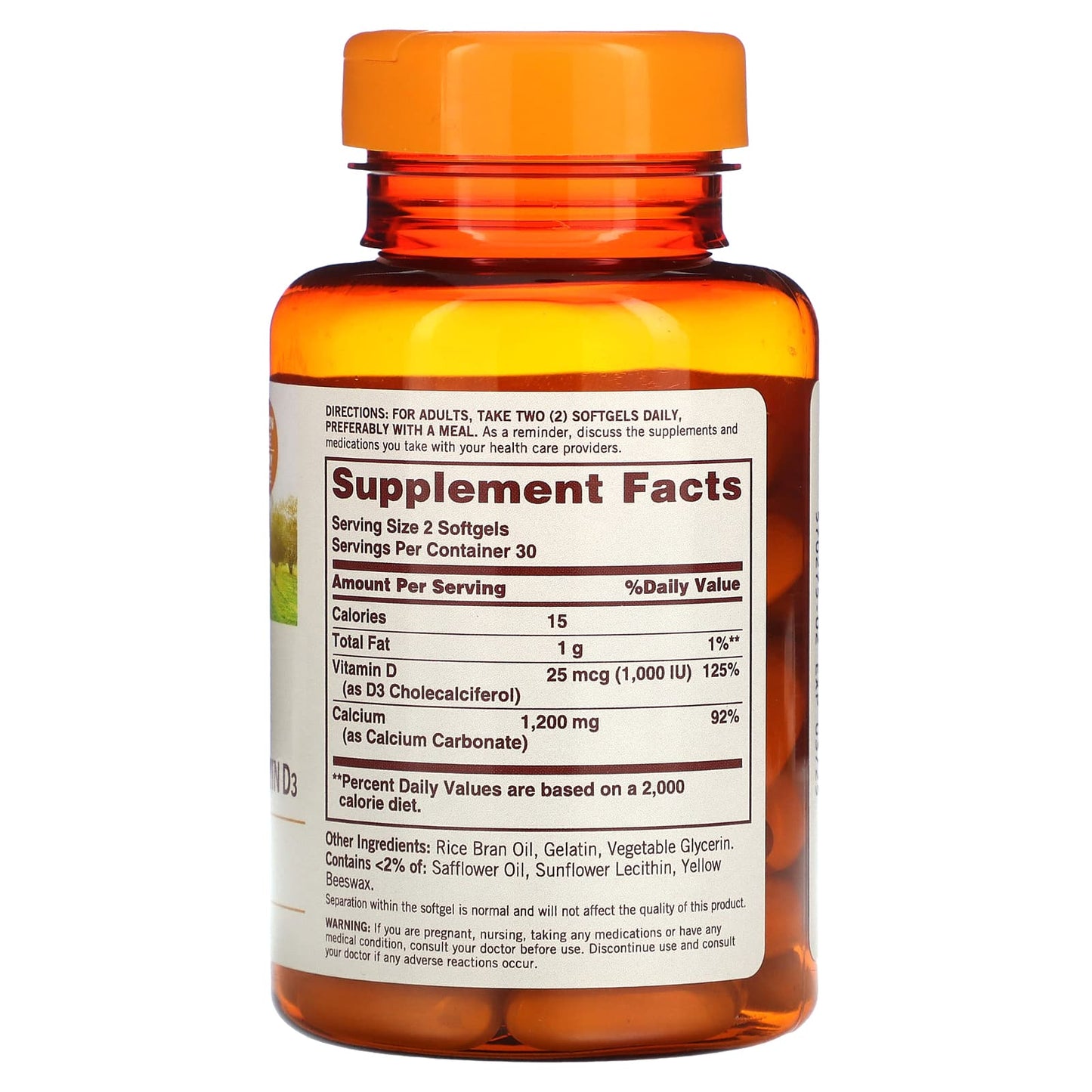 Sundown Naturals, Calcium, Plus Vitamin D3, 1,200 mg, 60 Softgels (600 mg per Softgel) - Image 2