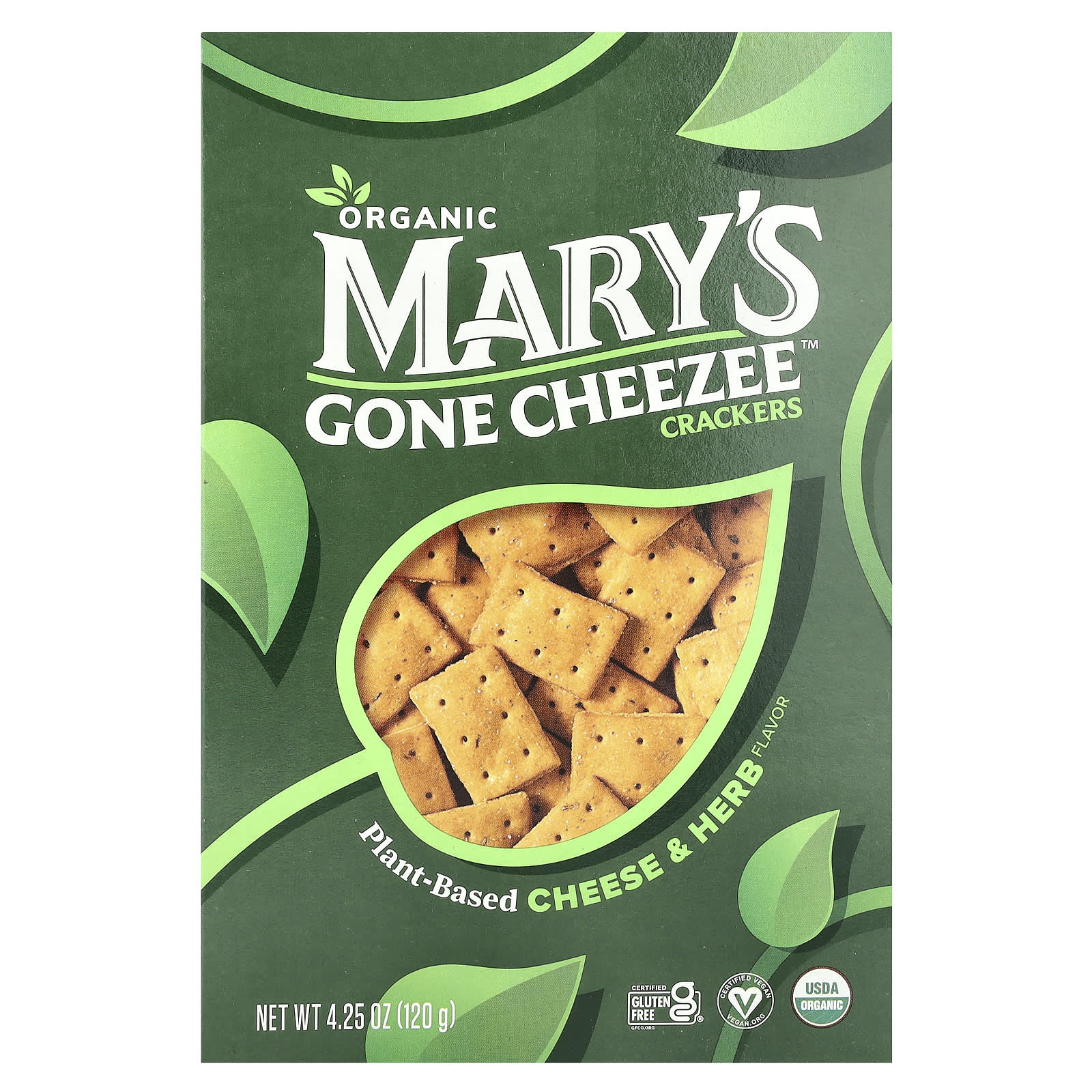 Mary's Gone Crackers, Mary's Gone Cheezee™ Crackers, Plant-Based, Cheese & Herb, 4.25 oz (120 g) - Image 1