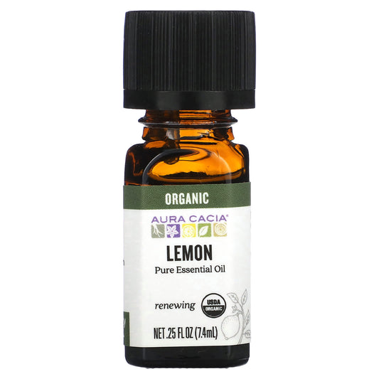 Aura Cacia Organic Lemon Essential Oil, 0.25 fl oz (7.4 ml) - Image 1