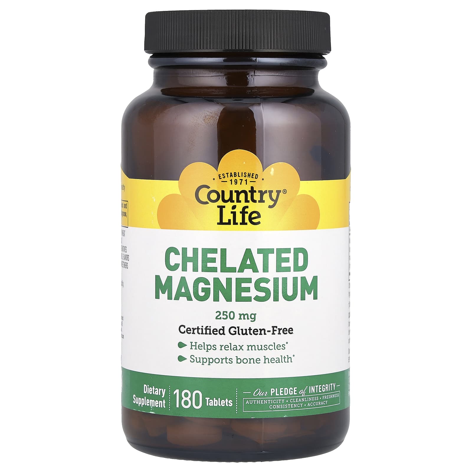 Country Life Chelated Magnesium 250mg 180 Tablets for Relaxation & Bone Health - Image 1