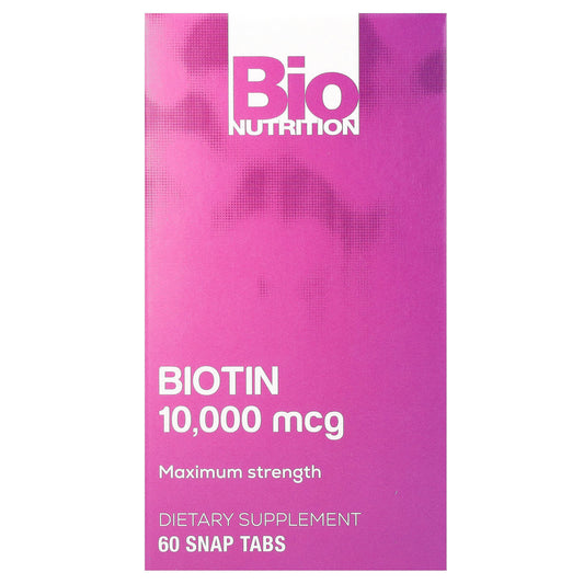 Bio Nutrition Biotin Supplement, 10,000 mcg, Maximum Strength, 60 Snap Tabs - Image 1