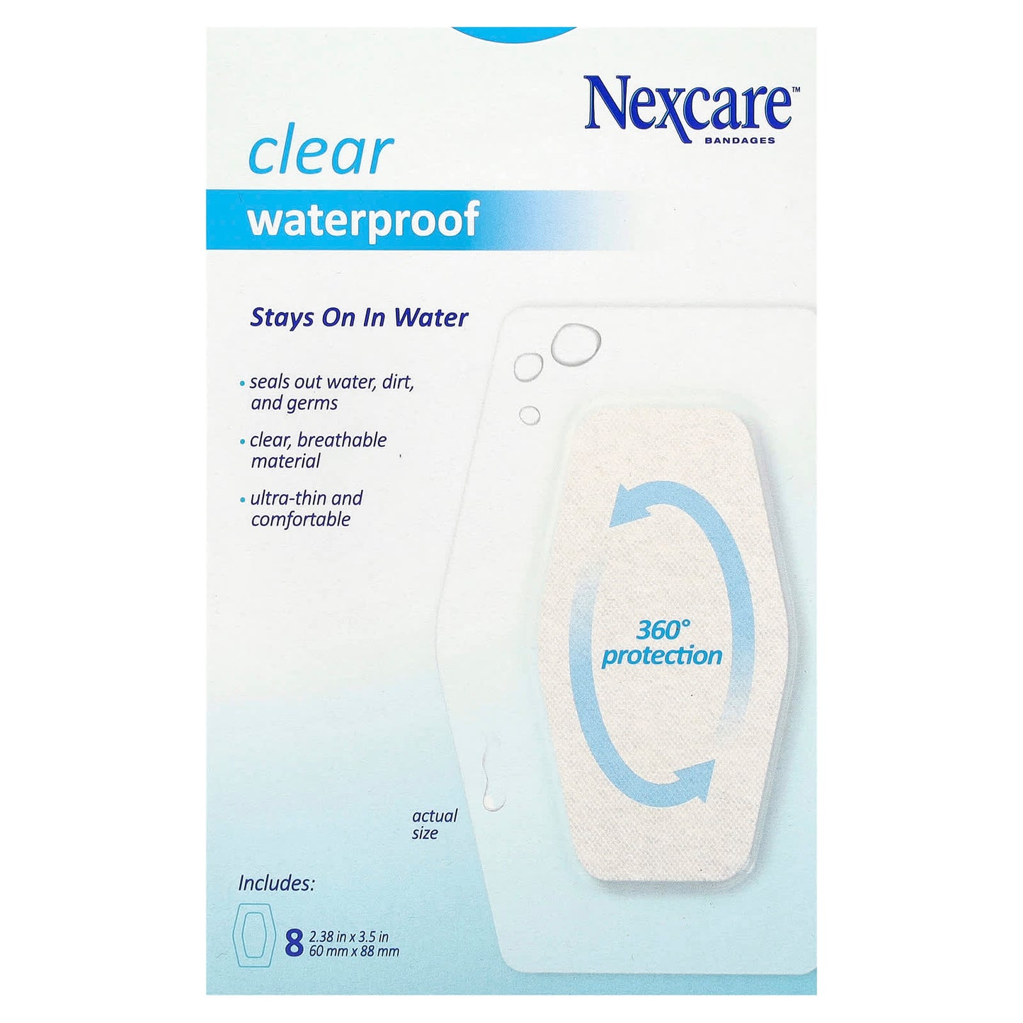 Nexcare, Clear Waterproof Bandages, Knee & Elbow, 8 Bandages - Image 2