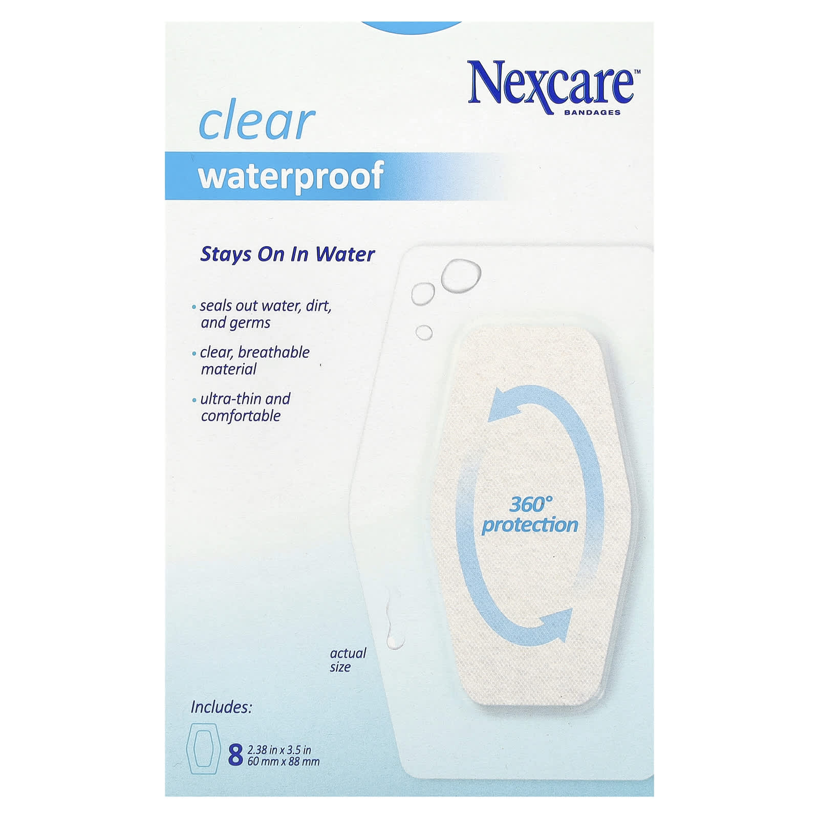 Nexcare, Clear Waterproof Bandages, Knee & Elbow, 8 Bandages - Image 2