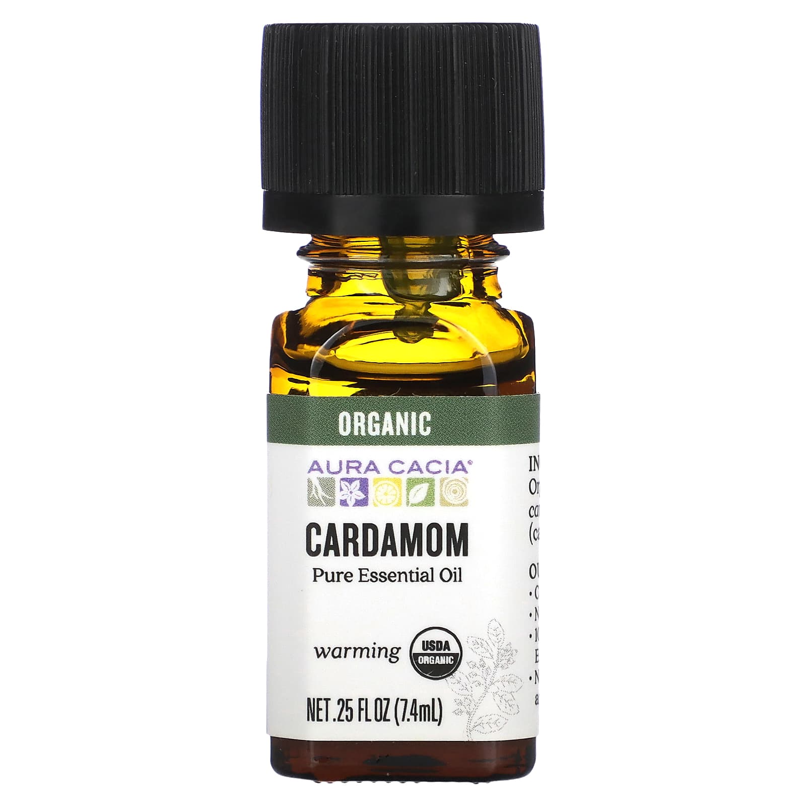 Aura Cacia Organic Cardamom Essential Oil, 0.25 fl oz (7.4 ml) - Image 1