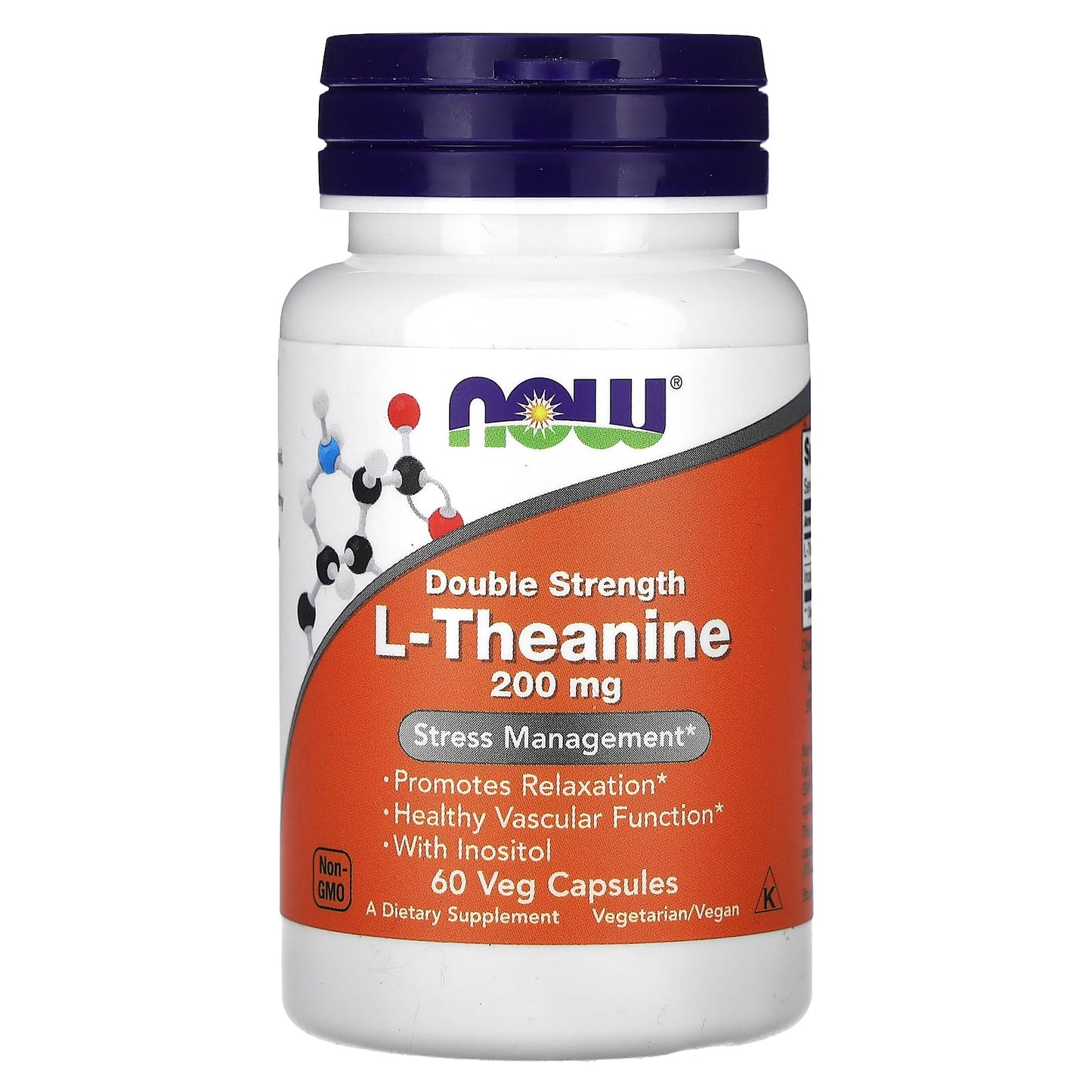 NOW Foods, L-Theanine, Double Strength, 200 mg, 60 Veg Capsules - Image 1