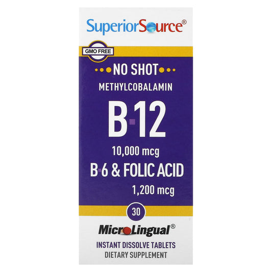Superior Source, Methylcobalamin B-12, B-6 & Folic Acid, 30 MicroLingual Instant Dissolve Tablets - Image 1