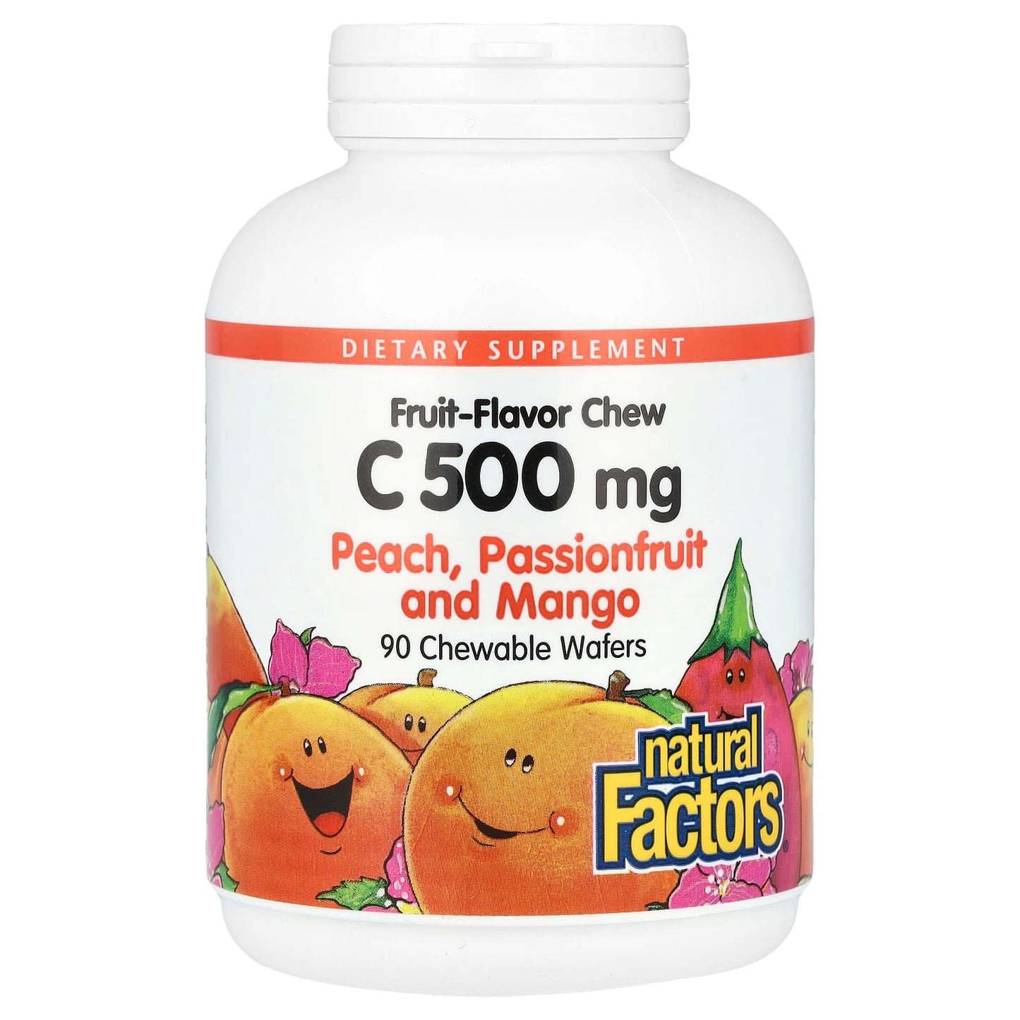 Natural Factors, Fruit-Flavor Chew Vitamin C, Peach, Passionfruit and Mango, 500 mg, 90 Chewable Wafers - Image 1