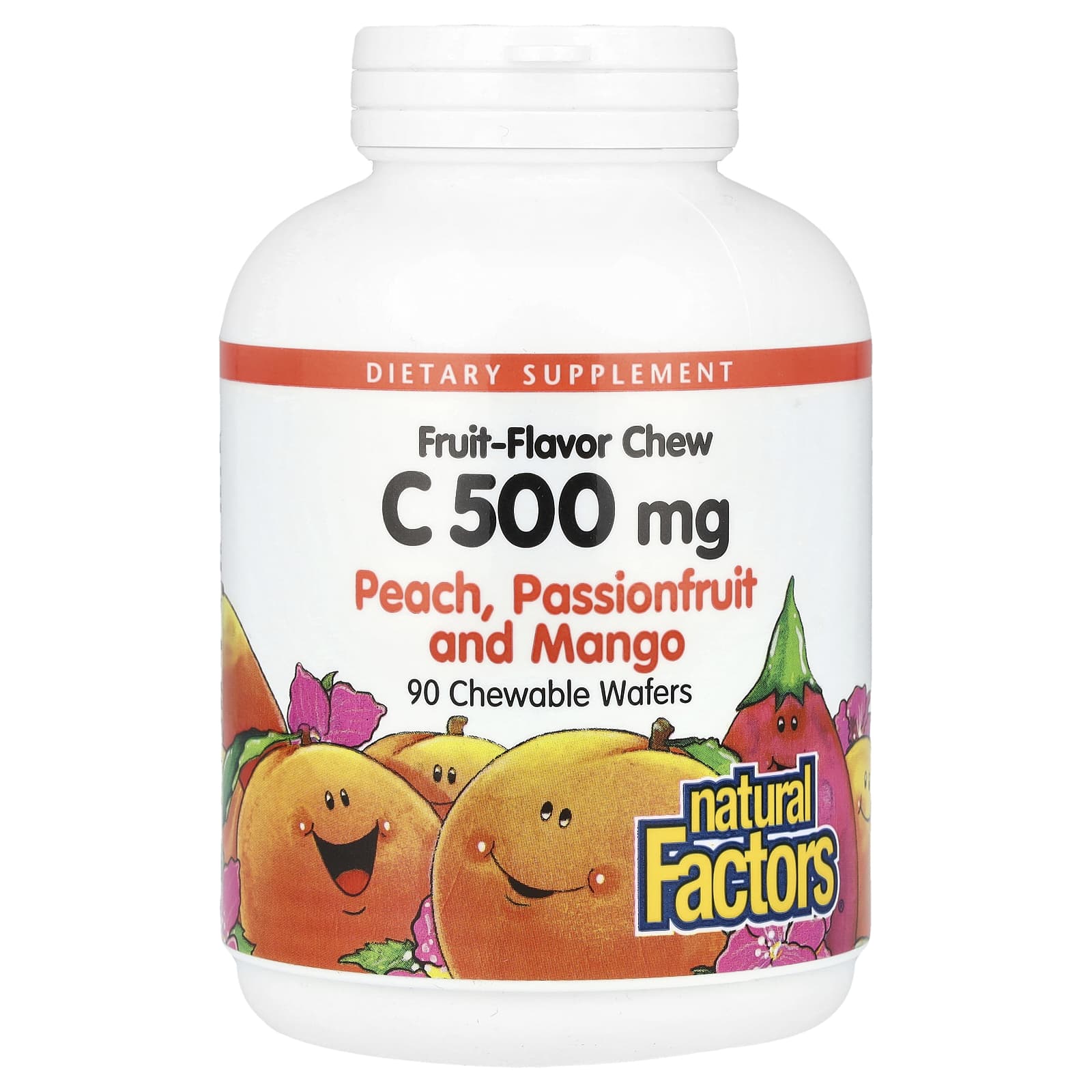 Natural Factors, Fruit-Flavor Chew Vitamin C, Peach, Passionfruit and Mango, 500 mg, 90 Chewable Wafers - Image 1
