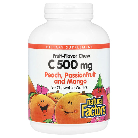 Natural Factors, Fruit-Flavor Chew Vitamin C, Peach, Passionfruit and Mango, 500 mg, 90 Chewable Wafers - Image 1