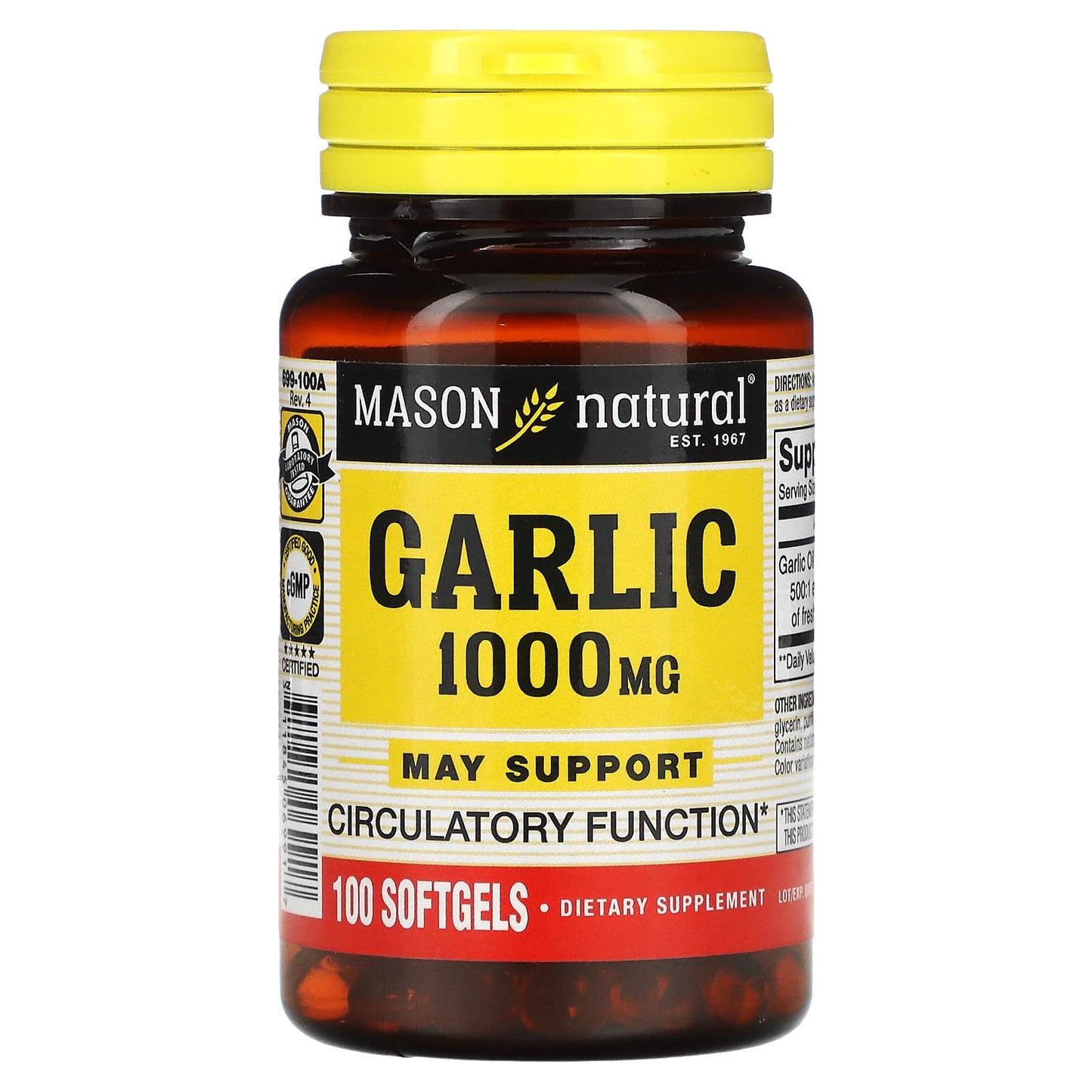 Mason Natural, Garlic Oil, 1,000 mg, 100 Softgels - Image 1