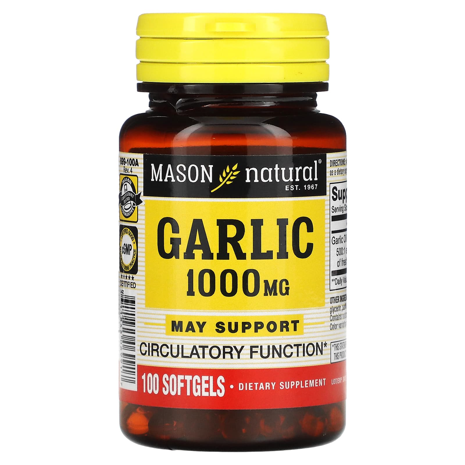 Mason Natural, Garlic Oil, 1,000 mg, 100 Softgels - Image 1