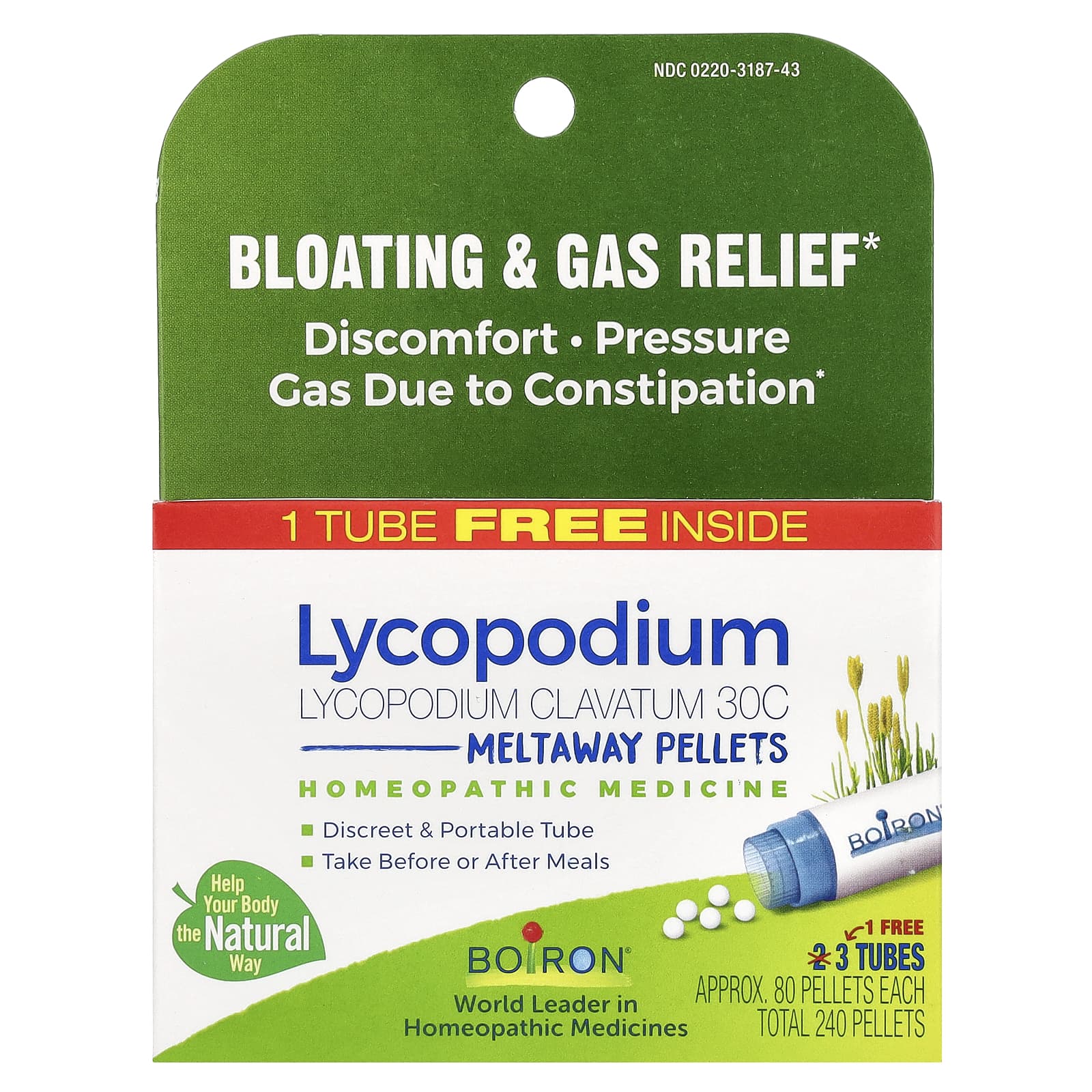 Relieve Bloating & Gas with Boiron Lycopodium 30C Homeopathic Pellets - Image 1