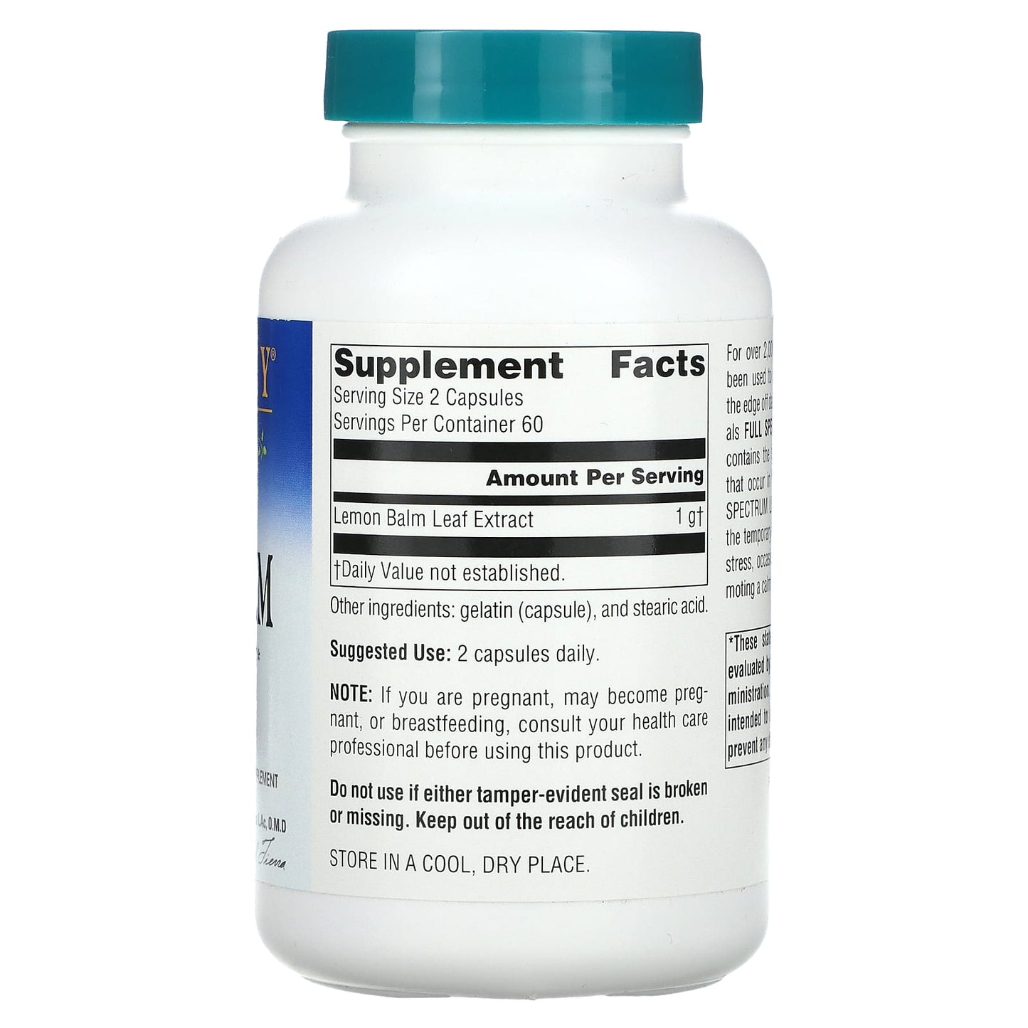 Planetary Herbals, Full Spectrum™ Lemon Balm, 500 mg, 120 Capsules - Image 2