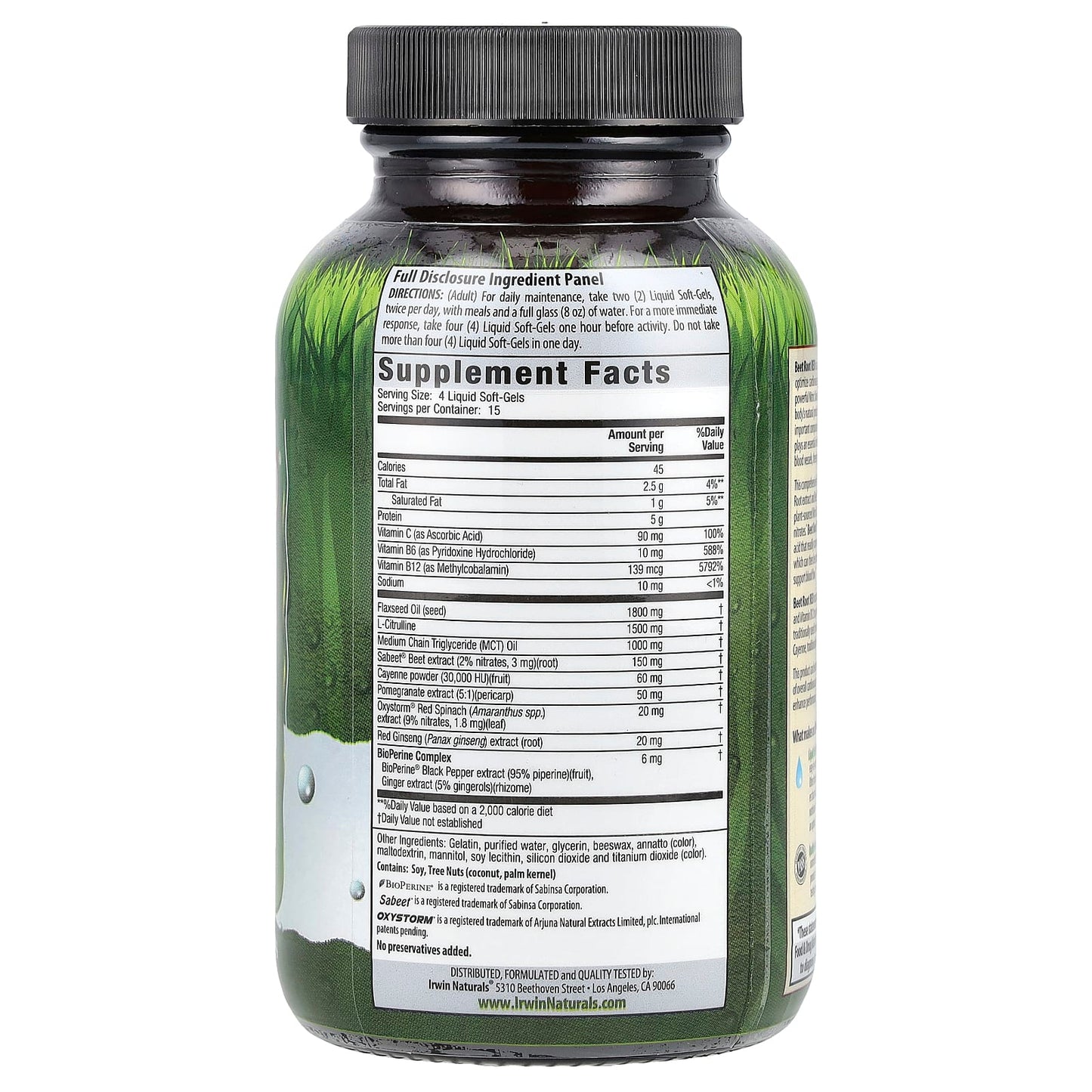 Beet Root RED Nitric Oxide Booster Liquid Soft-Gels by Irwin Naturals - Image 2