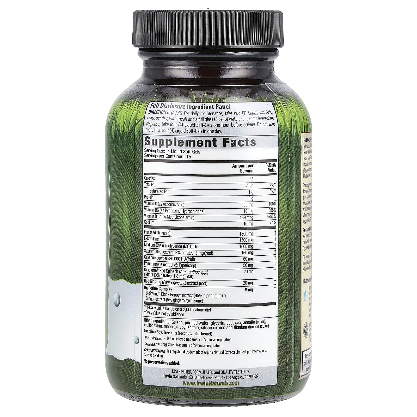 Beet Root RED Nitric Oxide Booster Liquid Soft-Gels by Irwin Naturals - Image 2