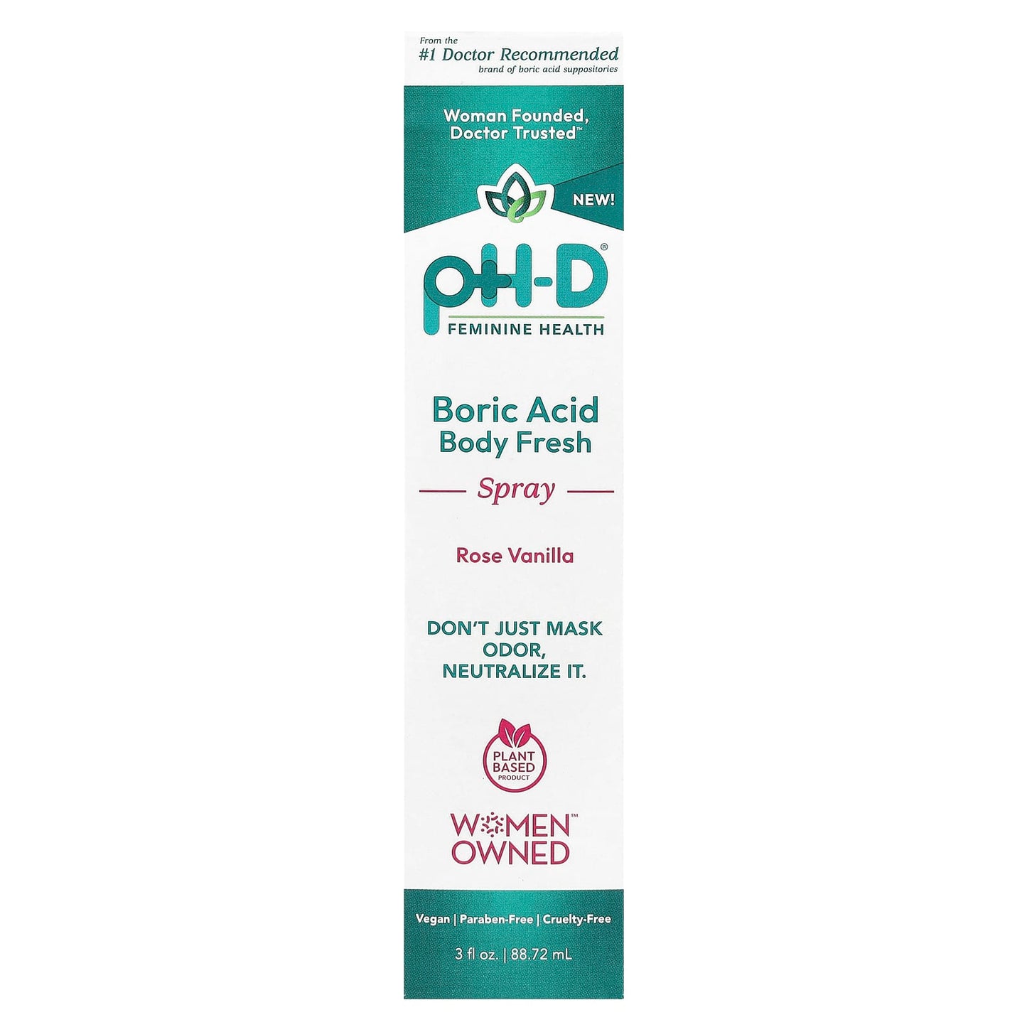 pH-D Feminine Health, Boric Acid, Body Fresh Spray, Rose Vanilla, 3 fl oz (88.72 ml) - Image 2