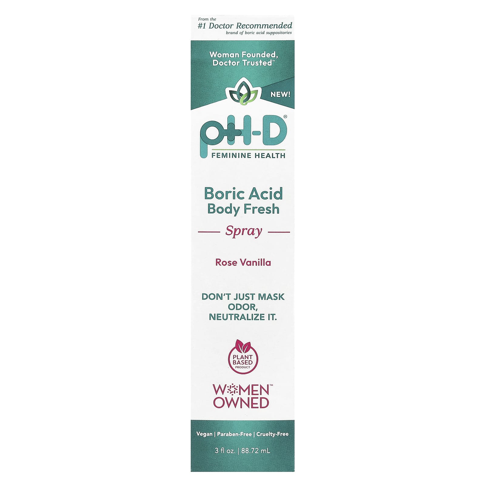 pH-D Feminine Health, Boric Acid, Body Fresh Spray, Rose Vanilla, 3 fl oz (88.72 ml) - Image 2