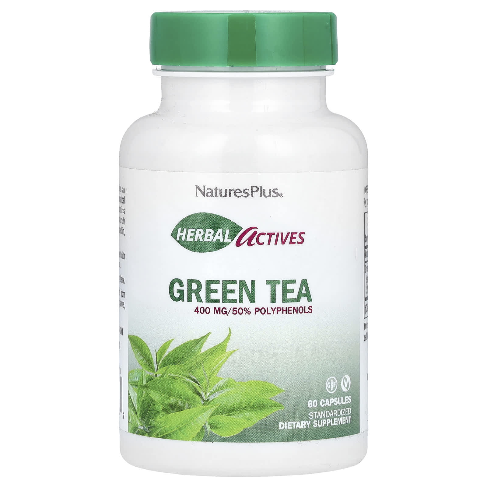 NaturesPlus, Herbal Actives, Green Tea, 400 mg, 60 Capsules - Image 1