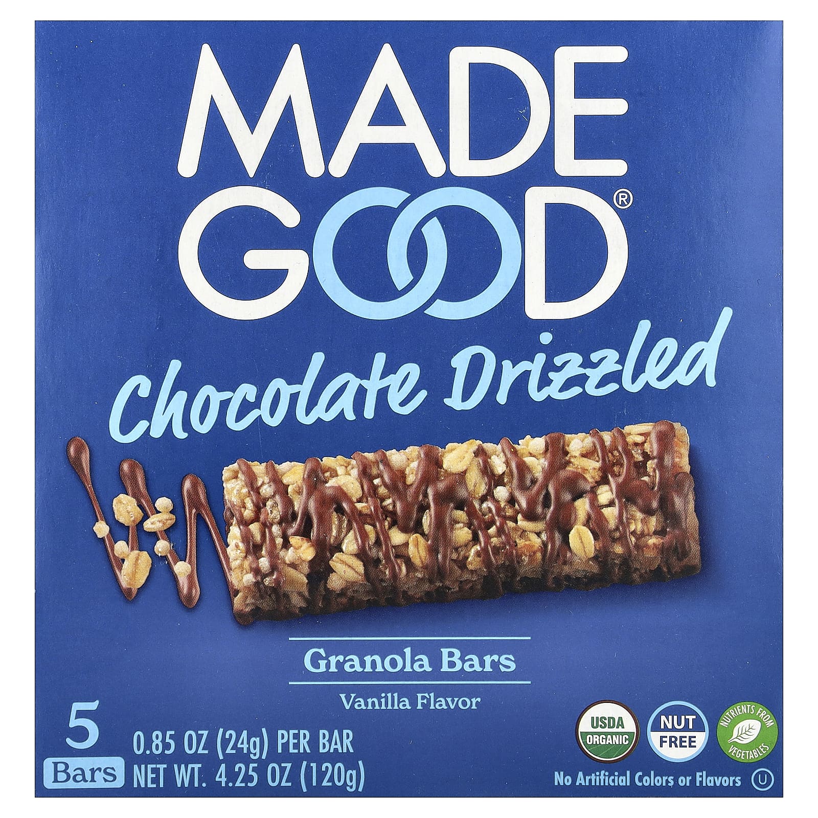 MadeGood, Granola Bars, Chocolate Drizzled, Vanilla, 5 Bars, 0.85 oz (24 g) Each - Image 1
