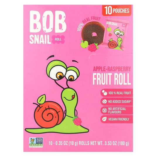 Vegan Apple-Raspberry Fruit Rolls | Bob Snail | 10 Pouches | 0.35 oz Each - Image 1