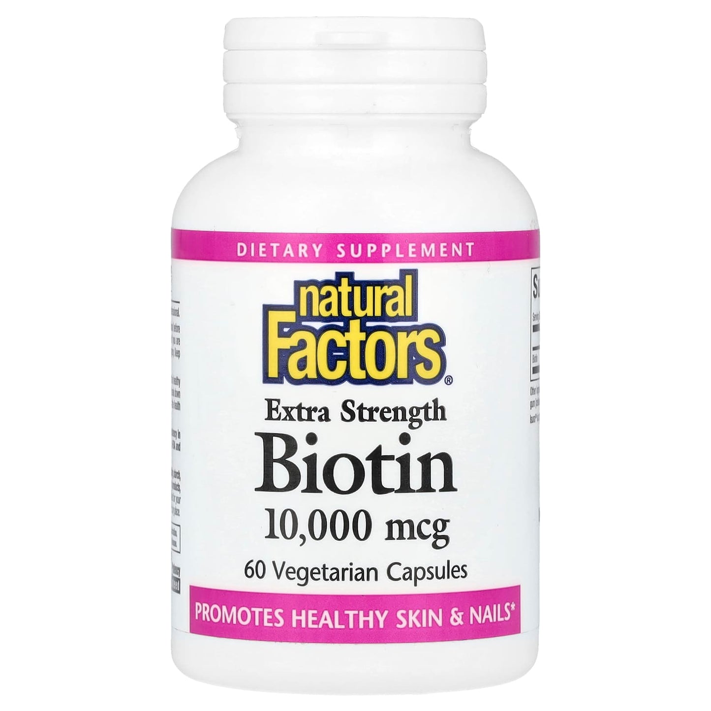 Natural Factors, Biotin, Extra Strength , 10,000 mcg, 60 Vegetarian Capsules - Image 1
