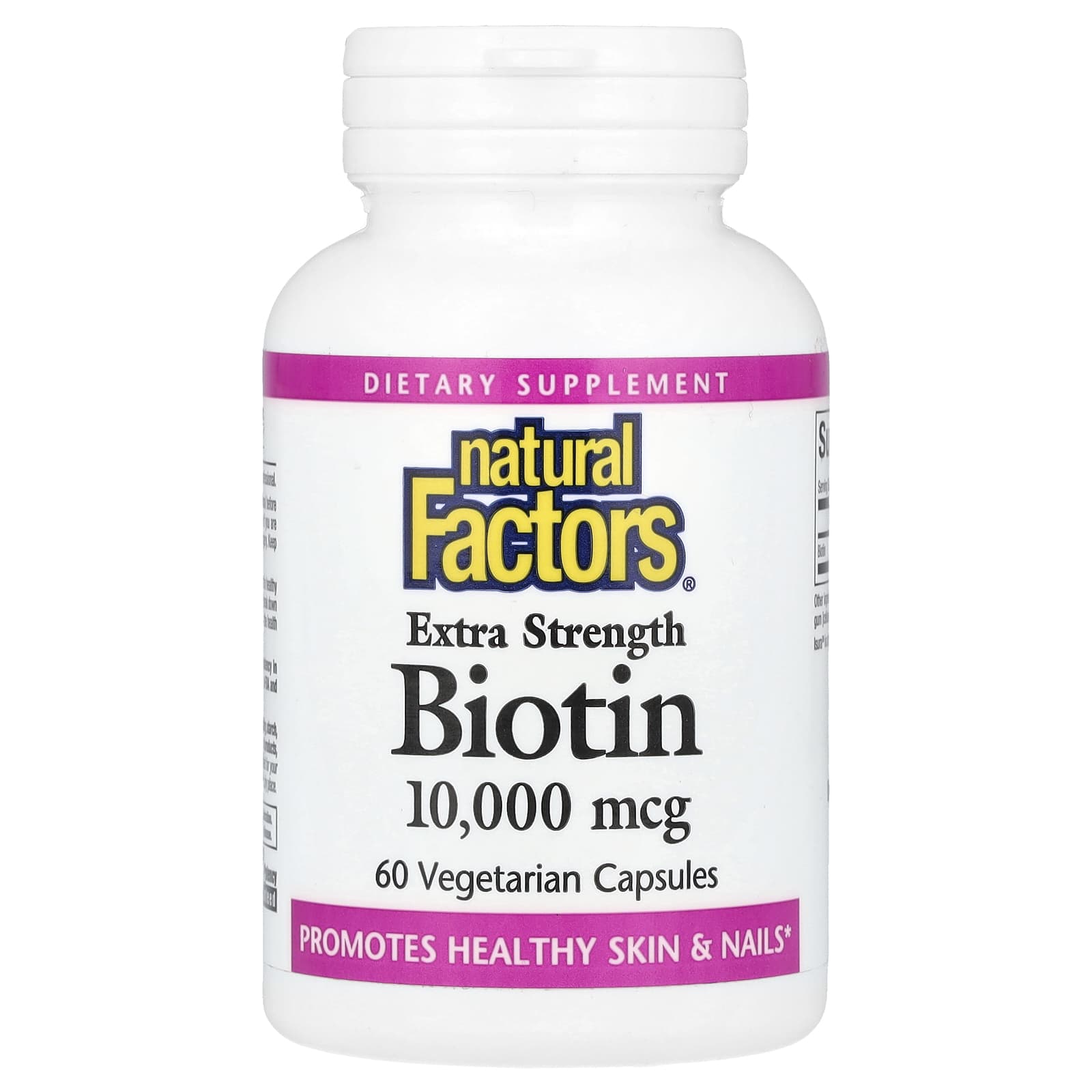 Natural Factors, Biotin, Extra Strength , 10,000 mcg, 60 Vegetarian Capsules - Image 1