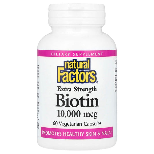Natural Factors, Biotin, Extra Strength , 10,000 mcg, 60 Vegetarian Capsules - Image 1