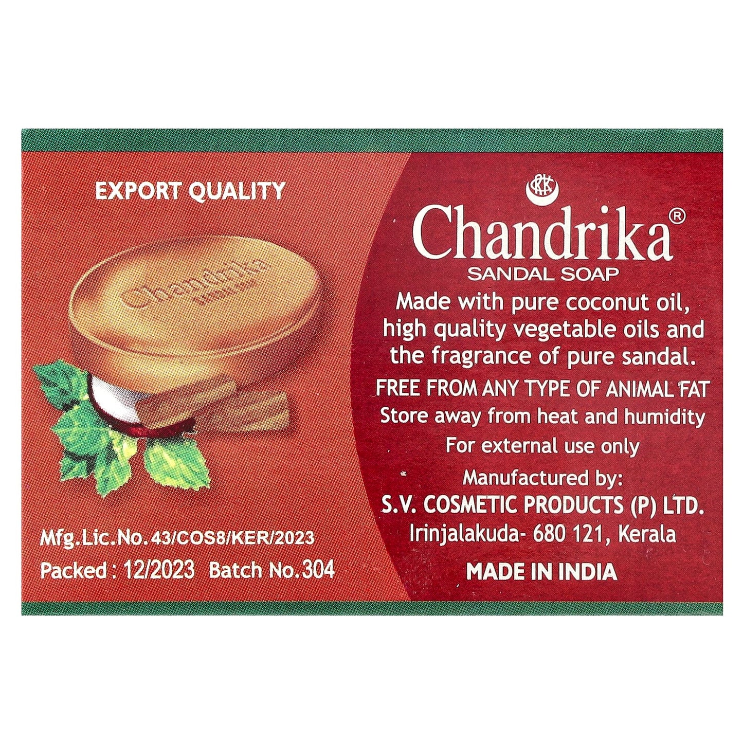 Nourishing Sandalwood Soap Bar by Chandrika Soap, 75g, Coconut Oil - Image 2