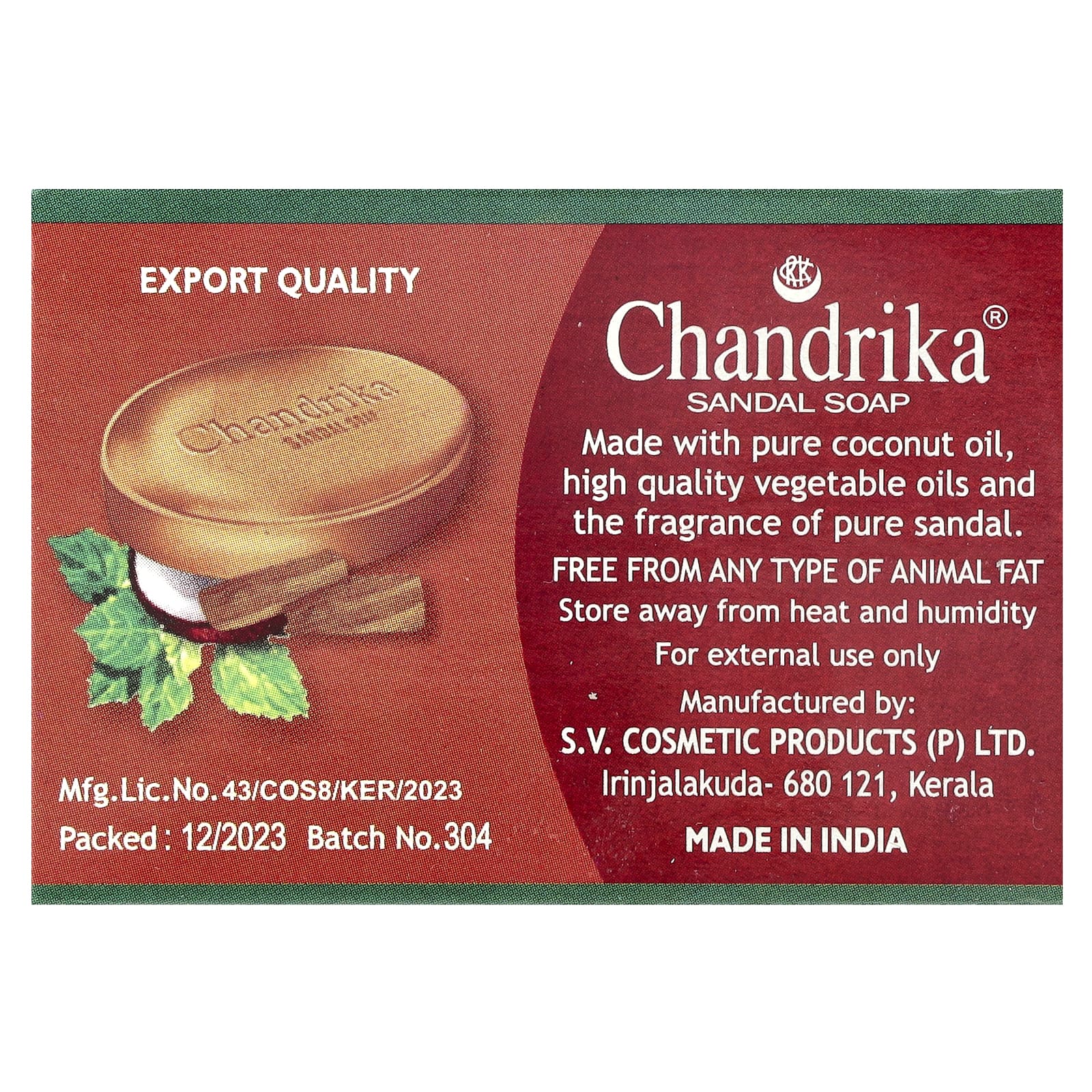 Nourishing Sandalwood Soap Bar by Chandrika Soap, 75g, Coconut Oil - Image 2