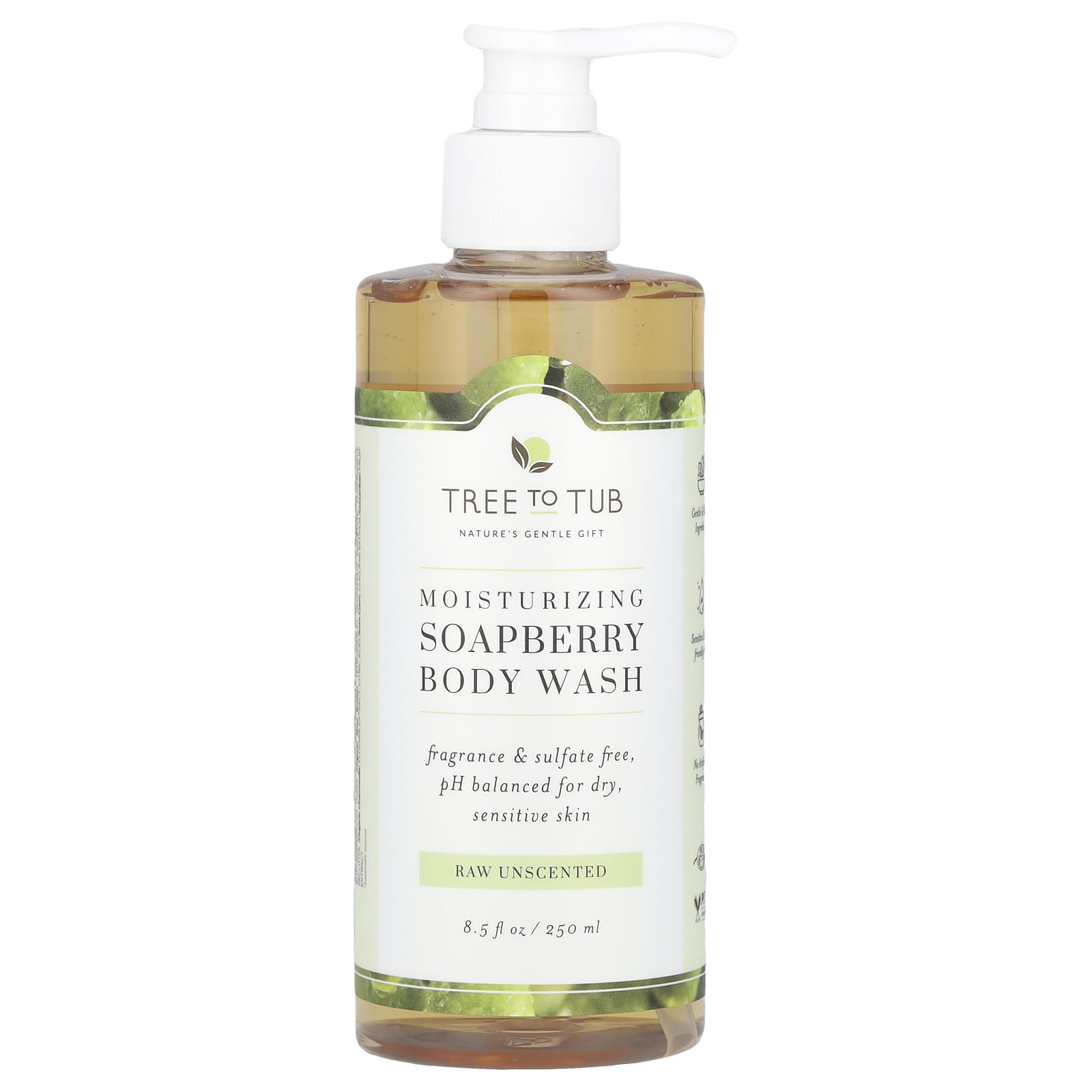 Tree To Tub, Moisturizing Soapberry Body Wash, Raw Unscented , 8.5 fl oz (250 ml) - Image 1