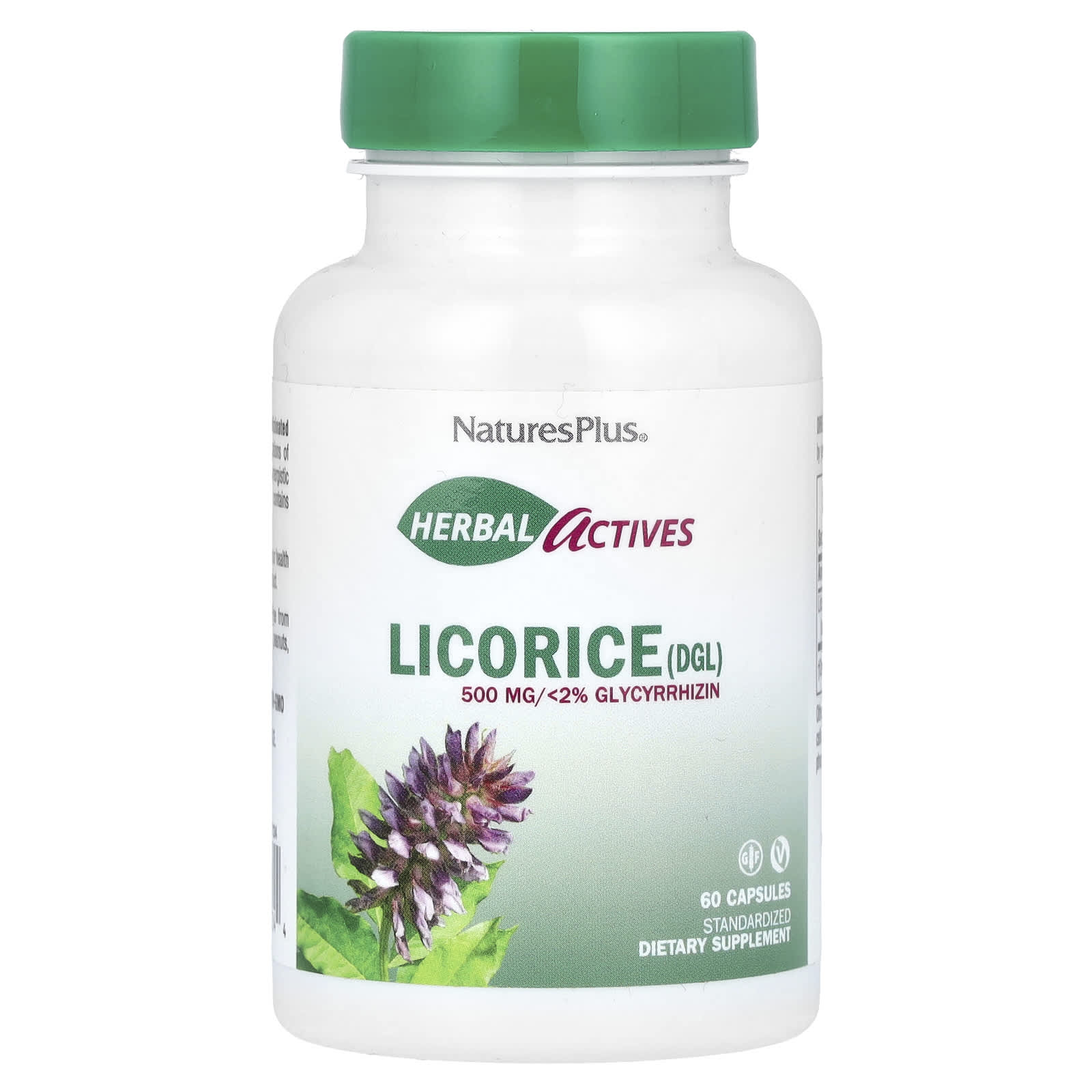 NaturesPlus, Herbal Actives, Licorice (DGL), 500 mg, 60 Capsules - Image 1