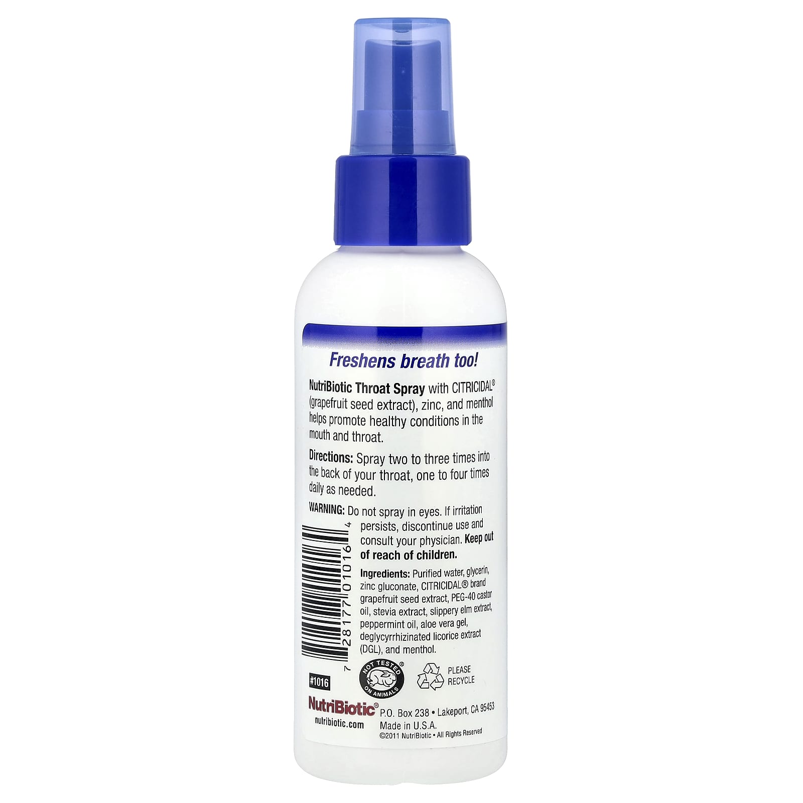 NutriBiotic, Throat Spray with Grapefruit Seed Extract plus Zinc & Menthol, 4 fl oz (118 ml) - Image 2