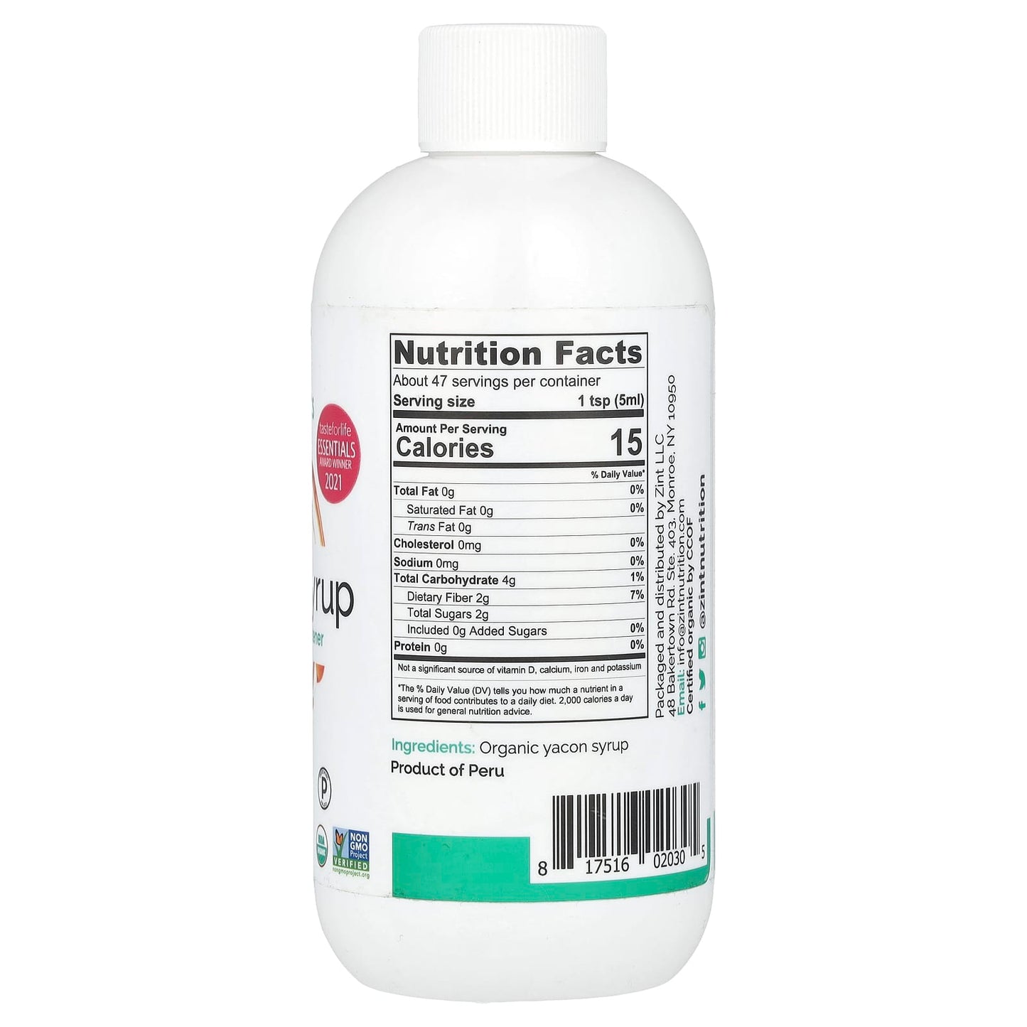 Zint, Organics, Yacon Syrup, Prebiotic Sweetener, 8 fl oz (236 ml) - Image 2