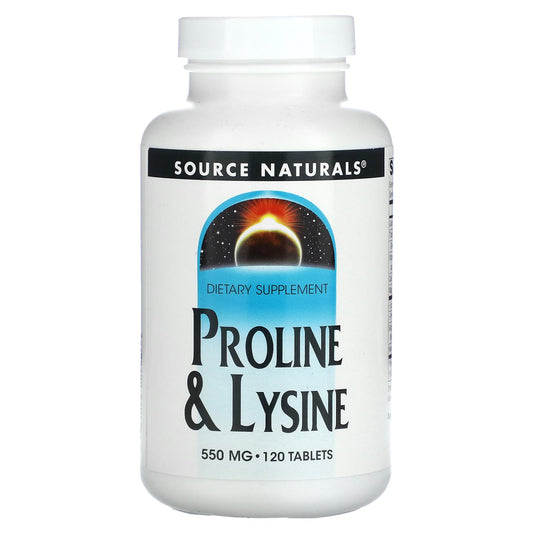 Source Naturals, Proline & L-Lysine, 550 mg, 120 Tablets - Image 1