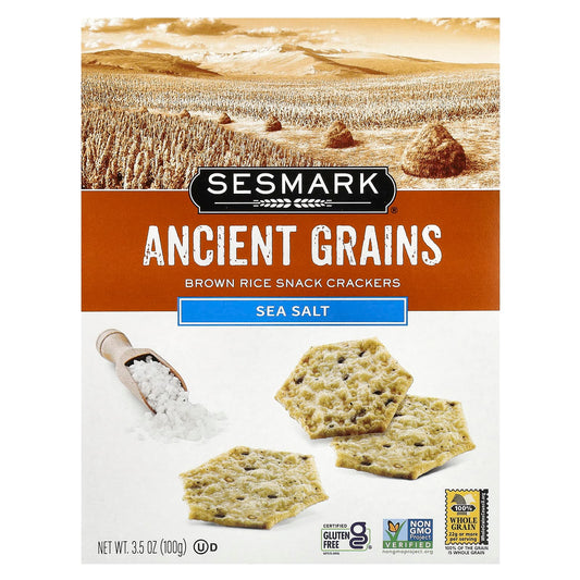 Sesmark, Ancient Grains, Brown Rice Snack Crackers,  Sea Salt, 3.5 oz (100 g) - Image 1