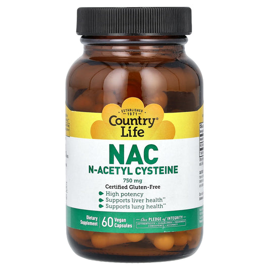 Country Life NAC 750mg 60 Vegan Capsules for Liver Lung Health - Image 1