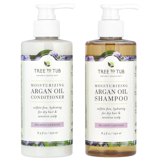 Tree To Tub, Moisturizing Argan Oil Shampoo & Conditioner Set, For Dry Hair, Relaxing Lavender, 2 Piece Set, 8.5 fl oz (250 ml) Each - Image 1