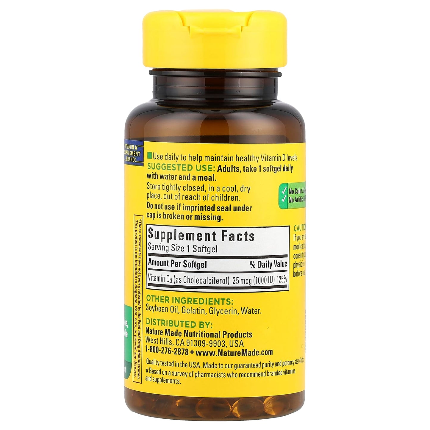 Nature Made, Vitamin D3, 25 mcg (1,000 IU), 100 Softgels - Image 2