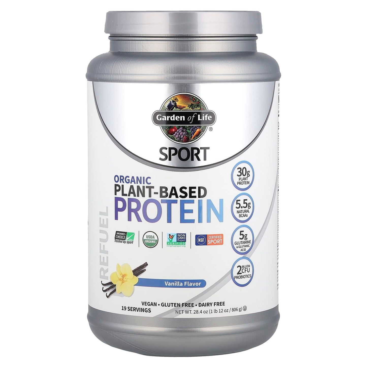 Garden of Life Sport Organic Plant-Based Protein, Vanilla, 1 lb 12 oz - Image 1