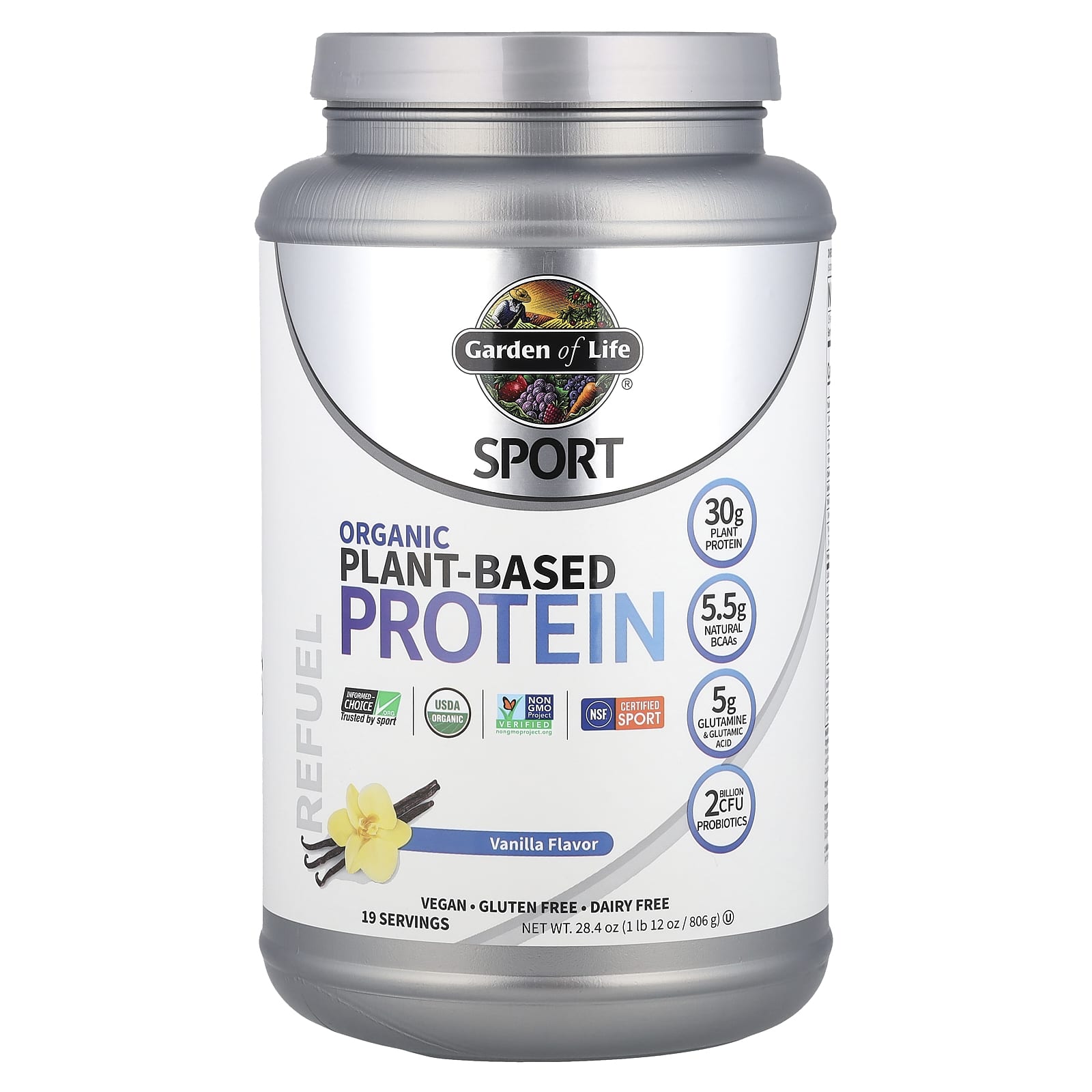 Garden of Life Sport Organic Plant-Based Protein, Vanilla, 1 lb 12 oz - Image 1