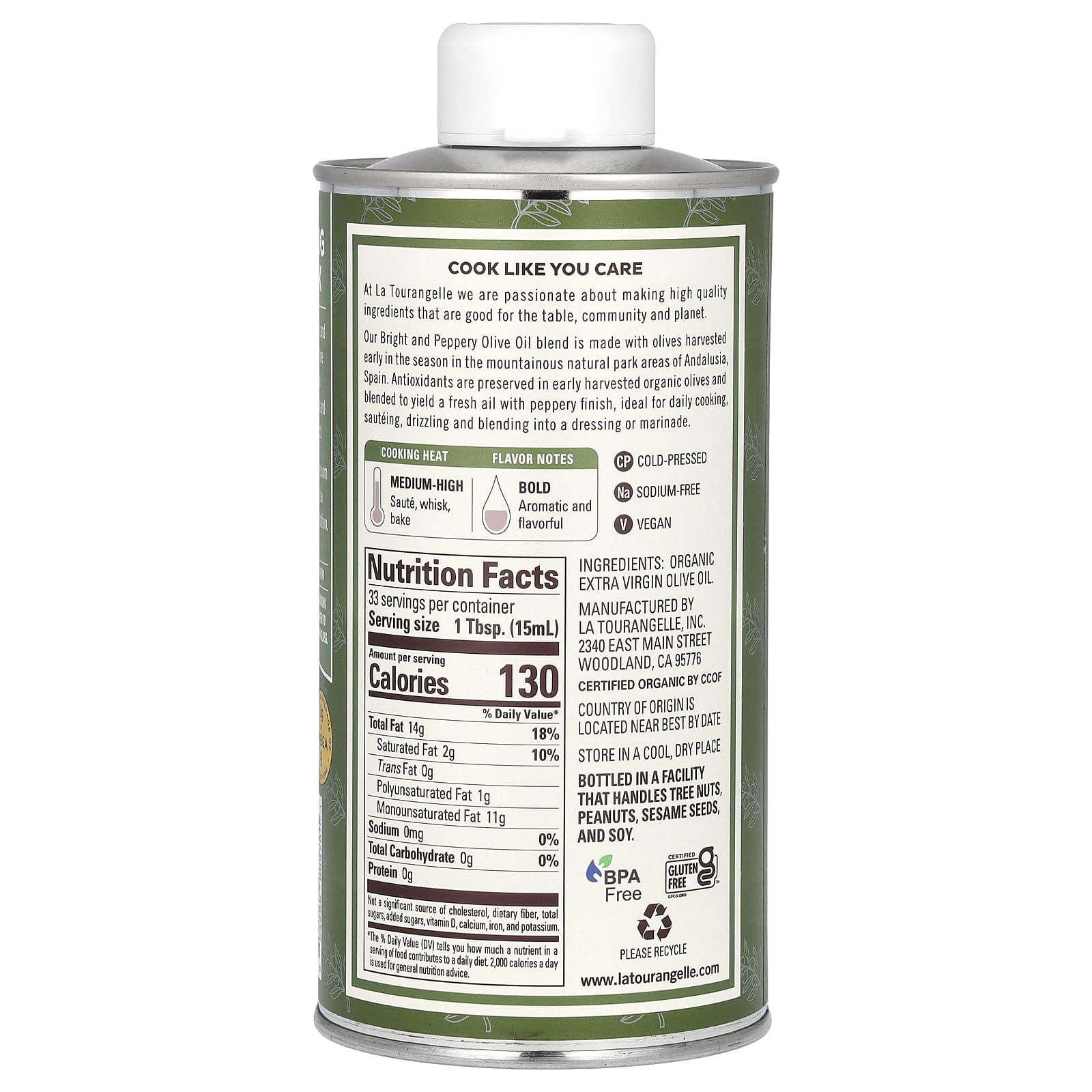 La Tourangelle, Organic Extra Virgin Olive Oil, Bright & Peppery, 16.9 fl oz (500 ml)
