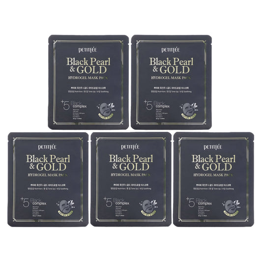 Petitfee, Black Pearl & Gold Hydrogel Beauty Mask Pack, 5 Sheets, 32 g Each - Image 1
