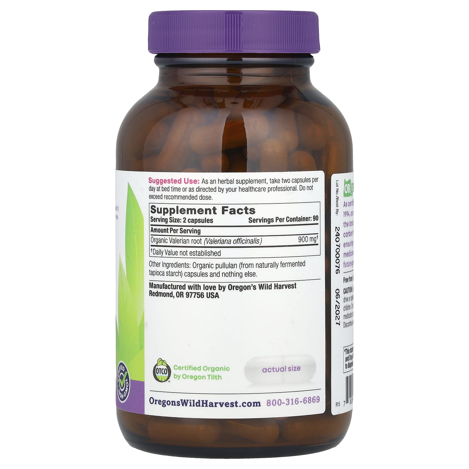 Oregon's Wild Harvest, Organic Valerian, 180 Vegan Capsules (450 mg per Capsule) - Image 2