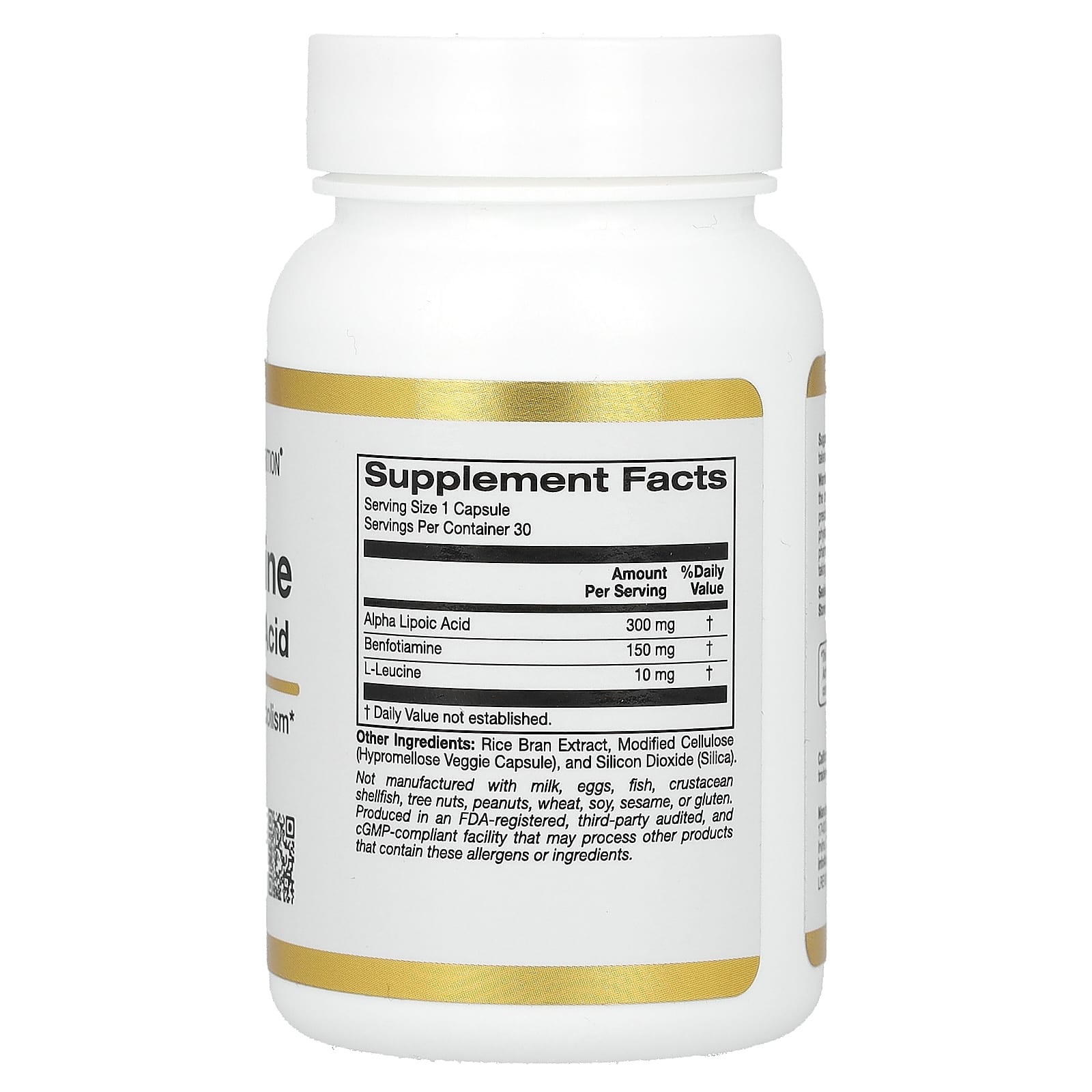 California Gold Nutrition Benfotiamine + Alpha Lipoic Acid & L-Leucine Veggie Capsules - Image 2