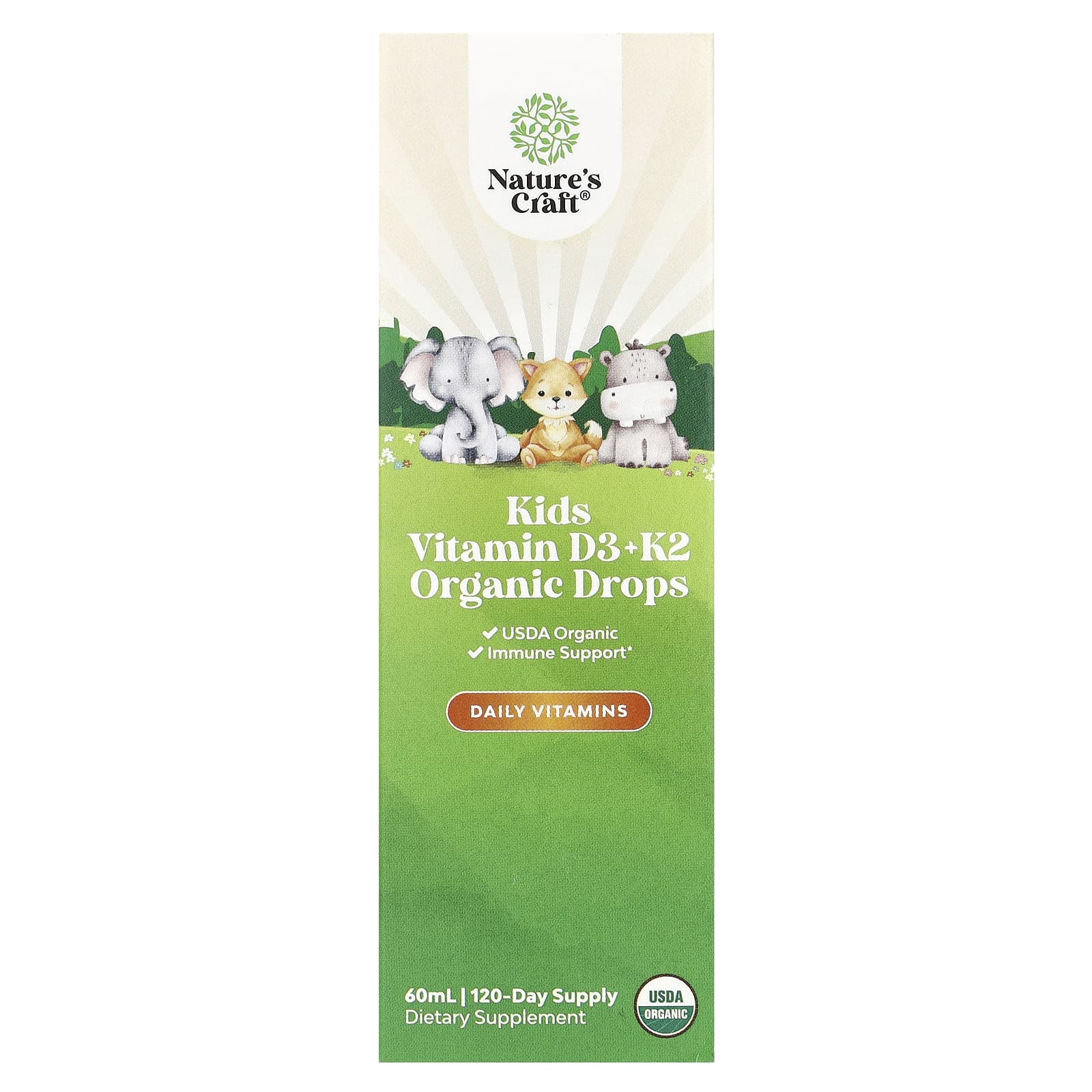Nature's Craft, Kids Vitamin D3 + K2 Organic Drops, 60 ml - Image 1