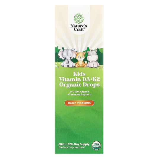 Nature's Craft, Kids Vitamin D3 + K2 Organic Drops, 60 ml - Image 1