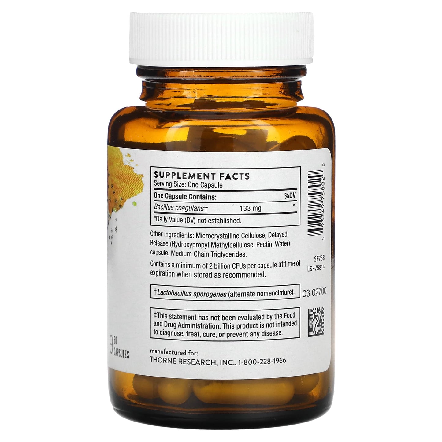 Thorne, Bacillus Coagulans, 60 Capsules (133 mg per Capsule) - Image 2