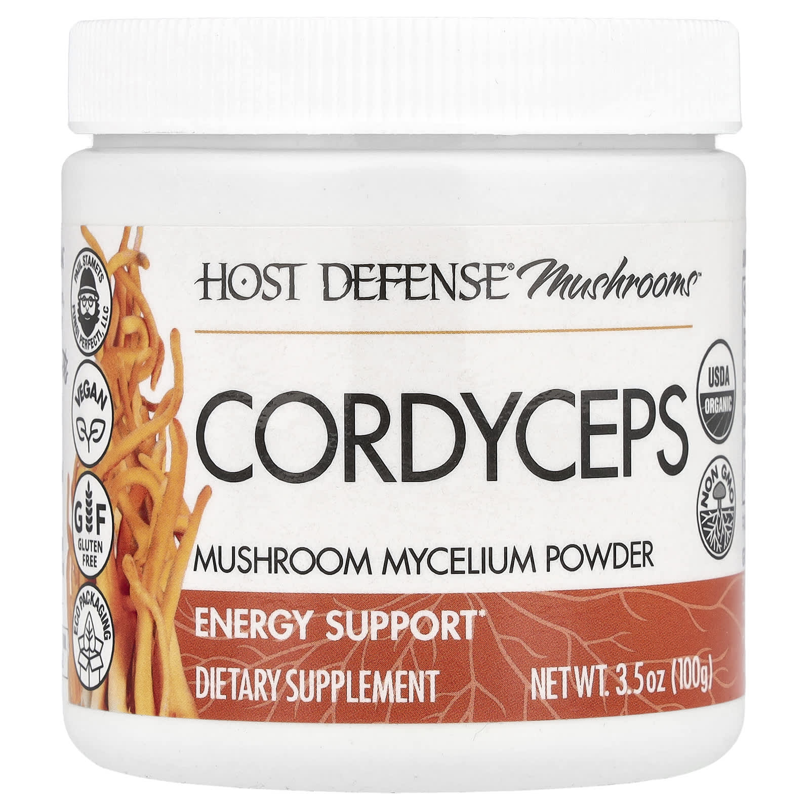 Host Defense Cordyceps Mushroom Mycelium Powder, 100g, USDA Organic - Image 1