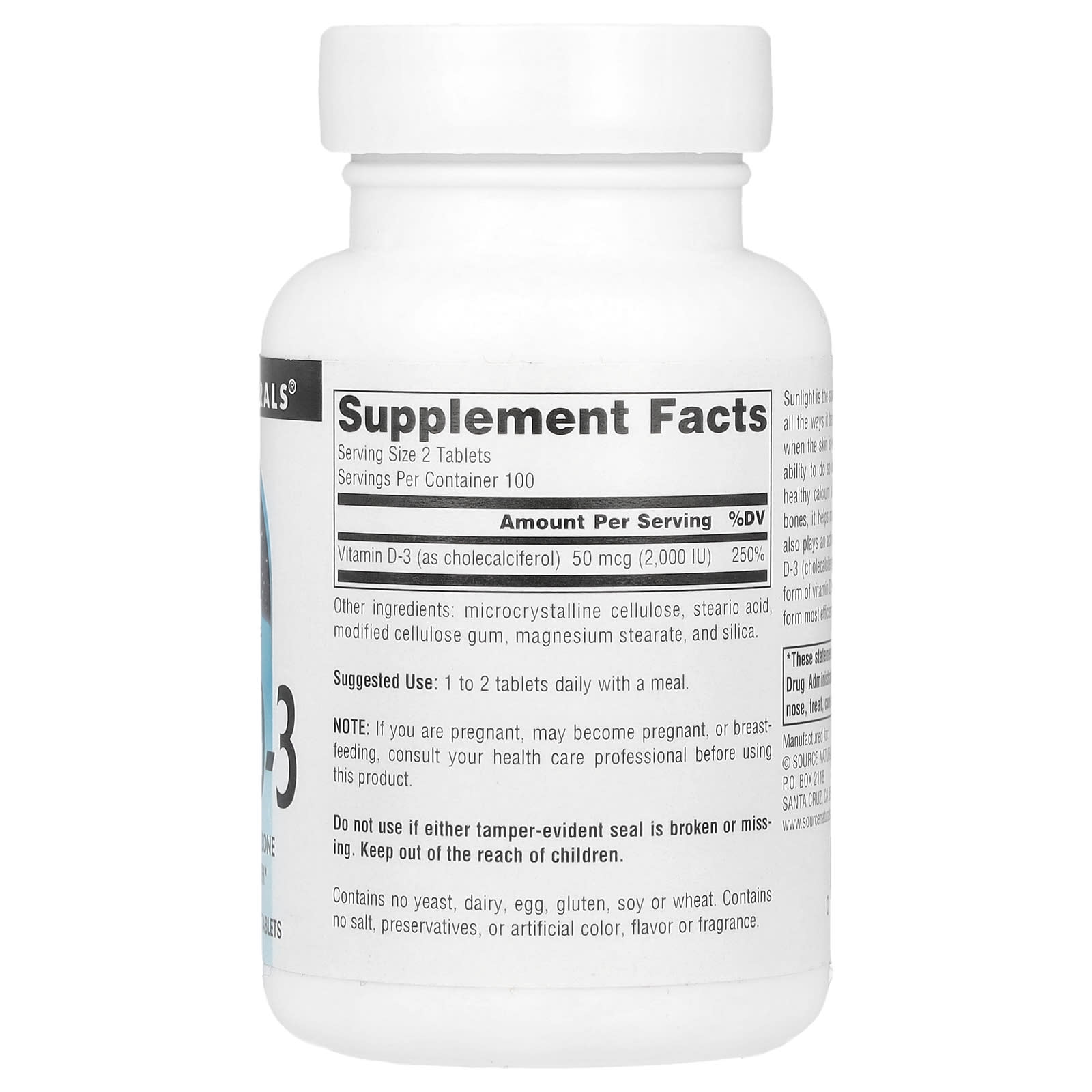Source Naturals, Vitamin D-3, 25 mcg (1,000 IU), 200 Tablets