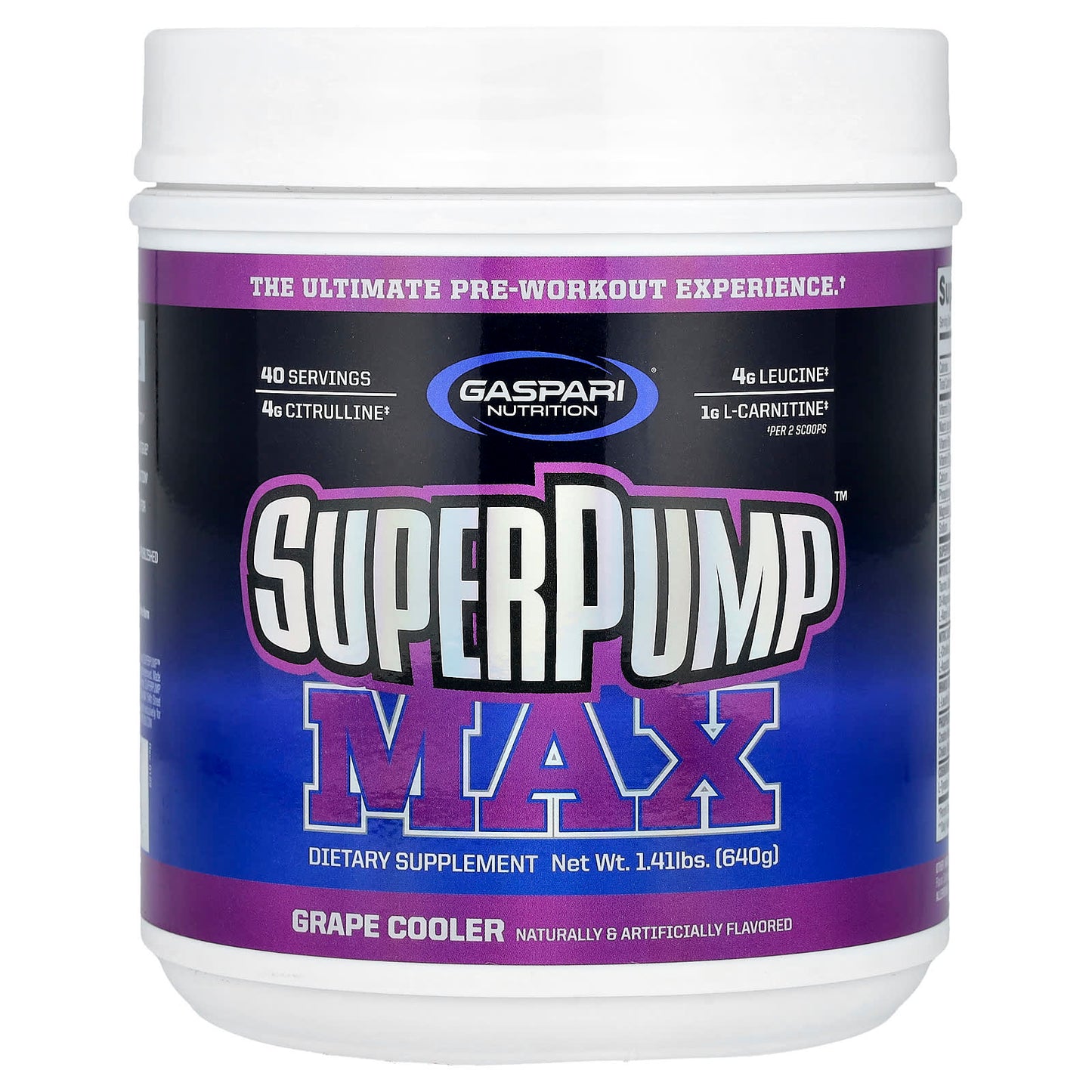 Gaspari Nutrition SuperPump Max Pre Workout Supplement, Grape Cooler, 1.41 lbs - Image 1